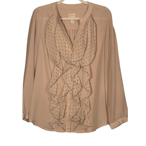 Chico's Peach Ruffled Polka Dot Blouse Size 2 (L) - Picture 1 of 8